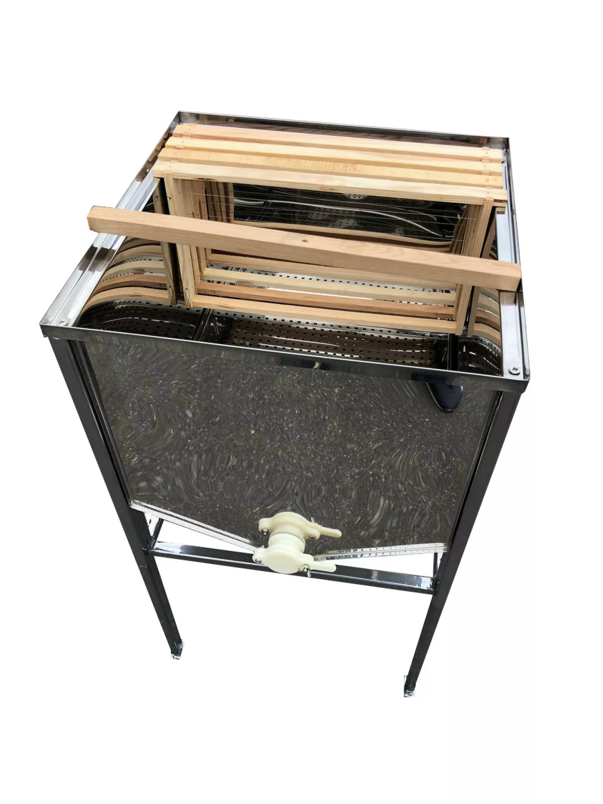 Стіл для розпечатування сот — 50 см. Плоский кошик — пластиковий кран