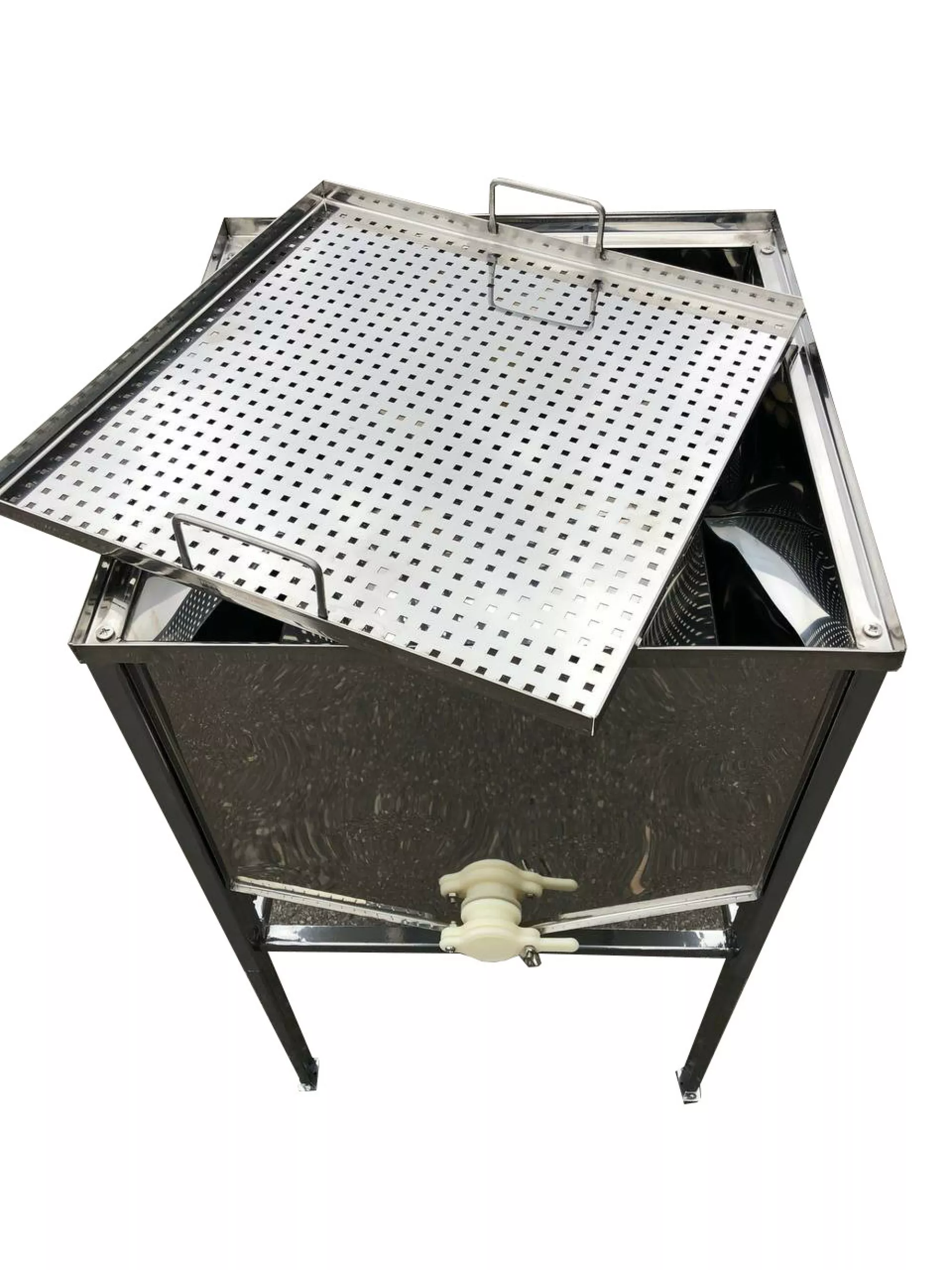 Стіл для розпечатування сот — 50 см. Плоский кошик — пластиковий кран