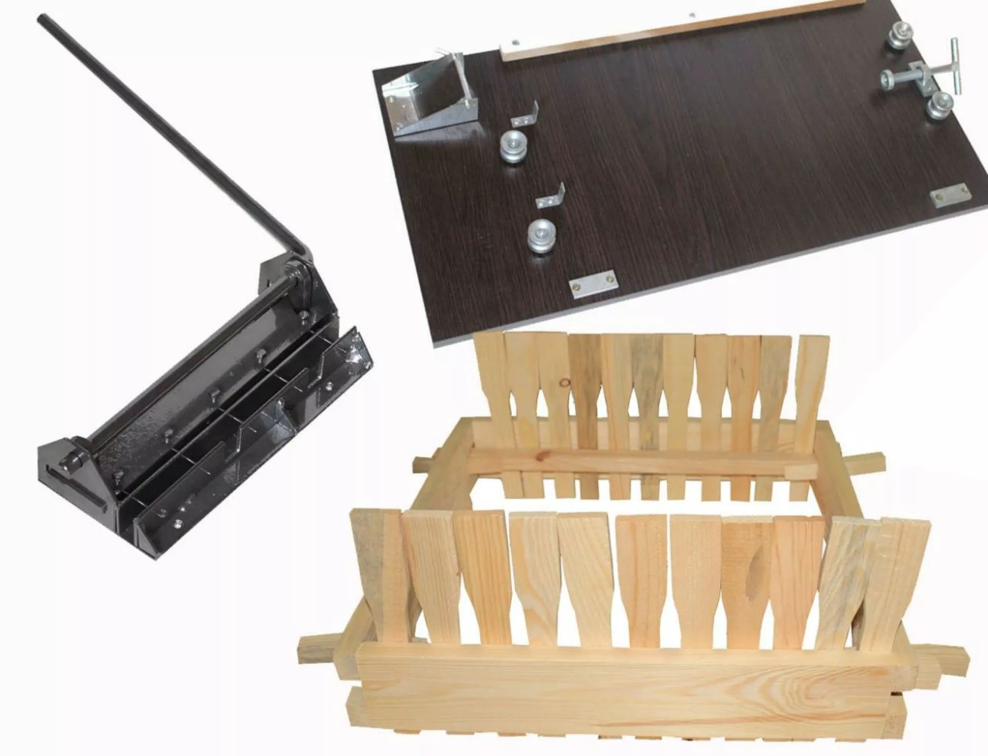 Комплект для збирання бджолиних рамок (дирокол, кондуктор, пристрій для натяжки дроту)