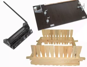 Комплект для збирання бджолиних рамок (дирокол, кондуктор, пристрій для натяжки дроту)