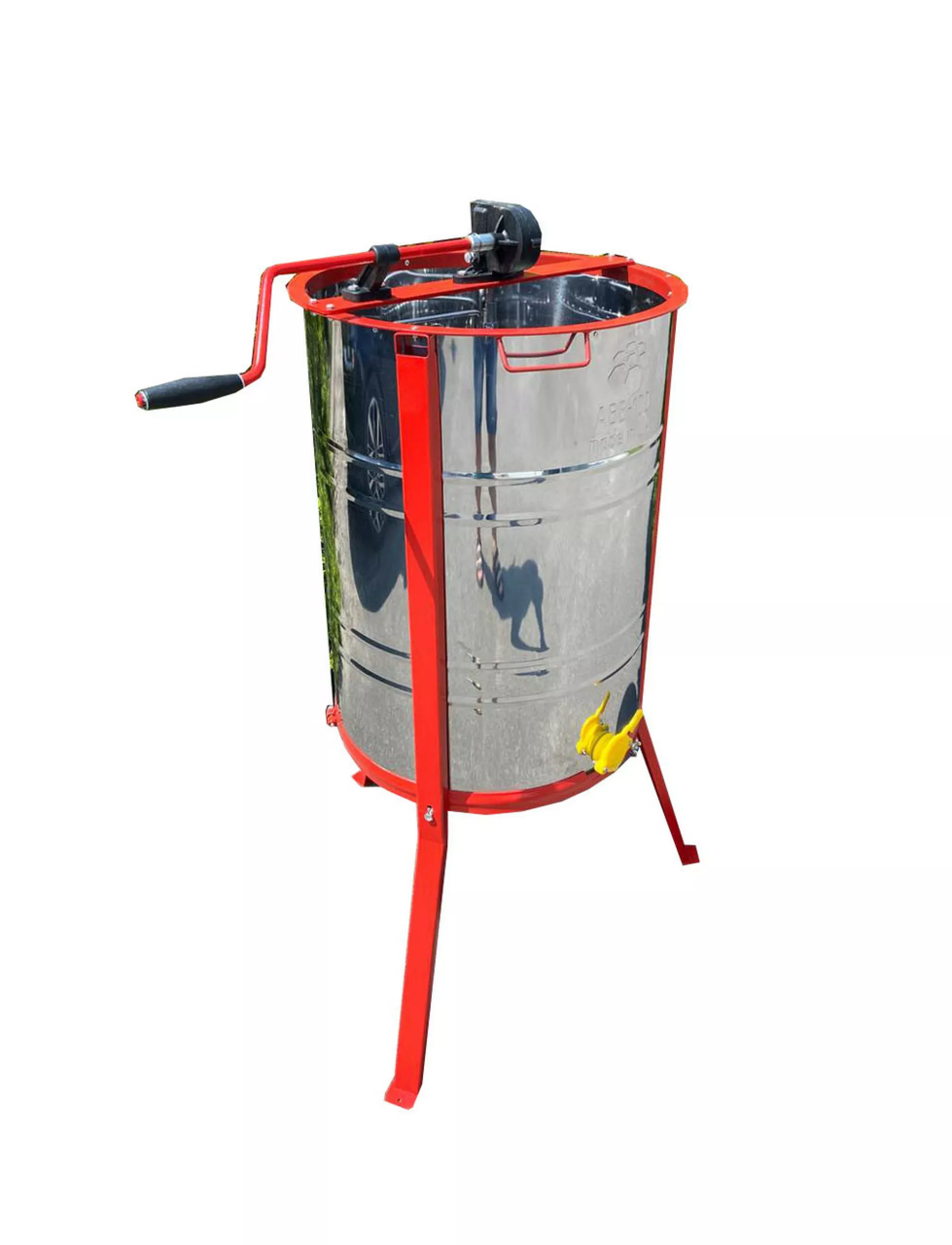 Нержавіюча медогонка з поворотом касет 2-х рамкова, касета зварена, пофарбована порошковою фарбою. З підставкою