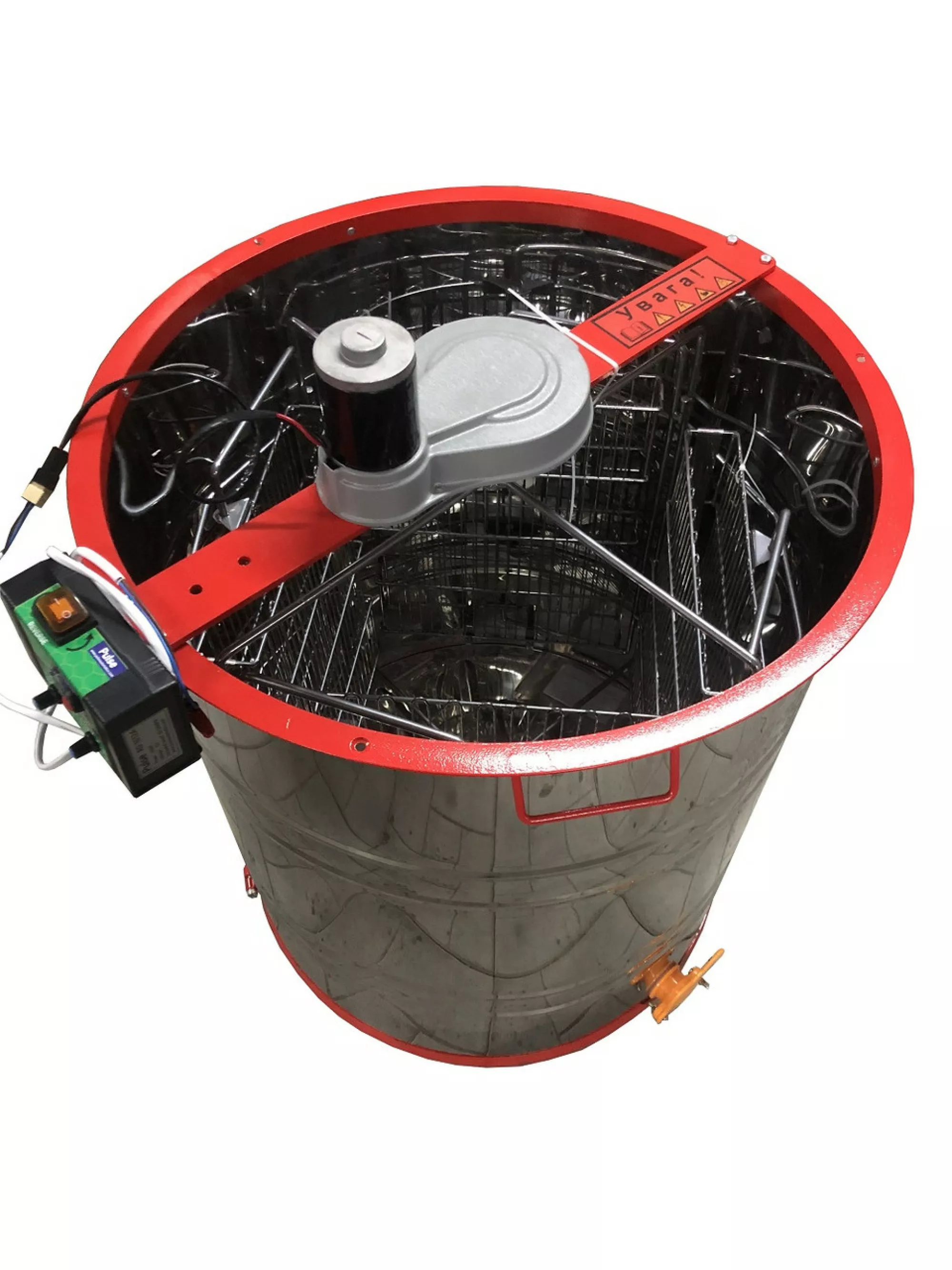 Медогонка 4-х Рамкову. Нержавіюча (AISI 430), Поворотна. Касети зварні, пофарбовані порошковою фарбою. З ЕЛЕКТ