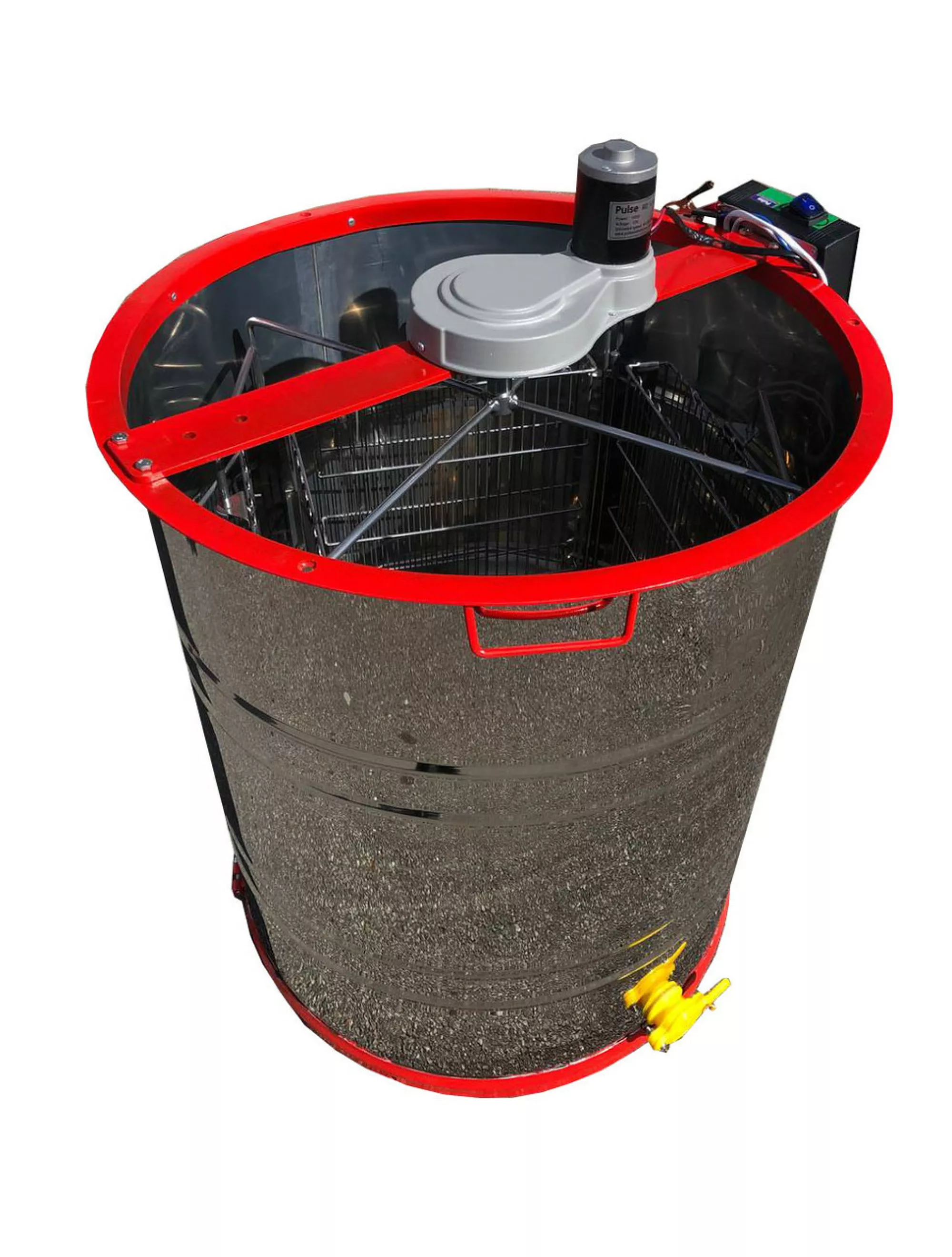 Медогонка 4-х Рамкову. Нержавіюча, Поворотна. Касети зварні, пофарбовані порошковою фарбою. З ЕЛЕКТРОПРИВОДОМ