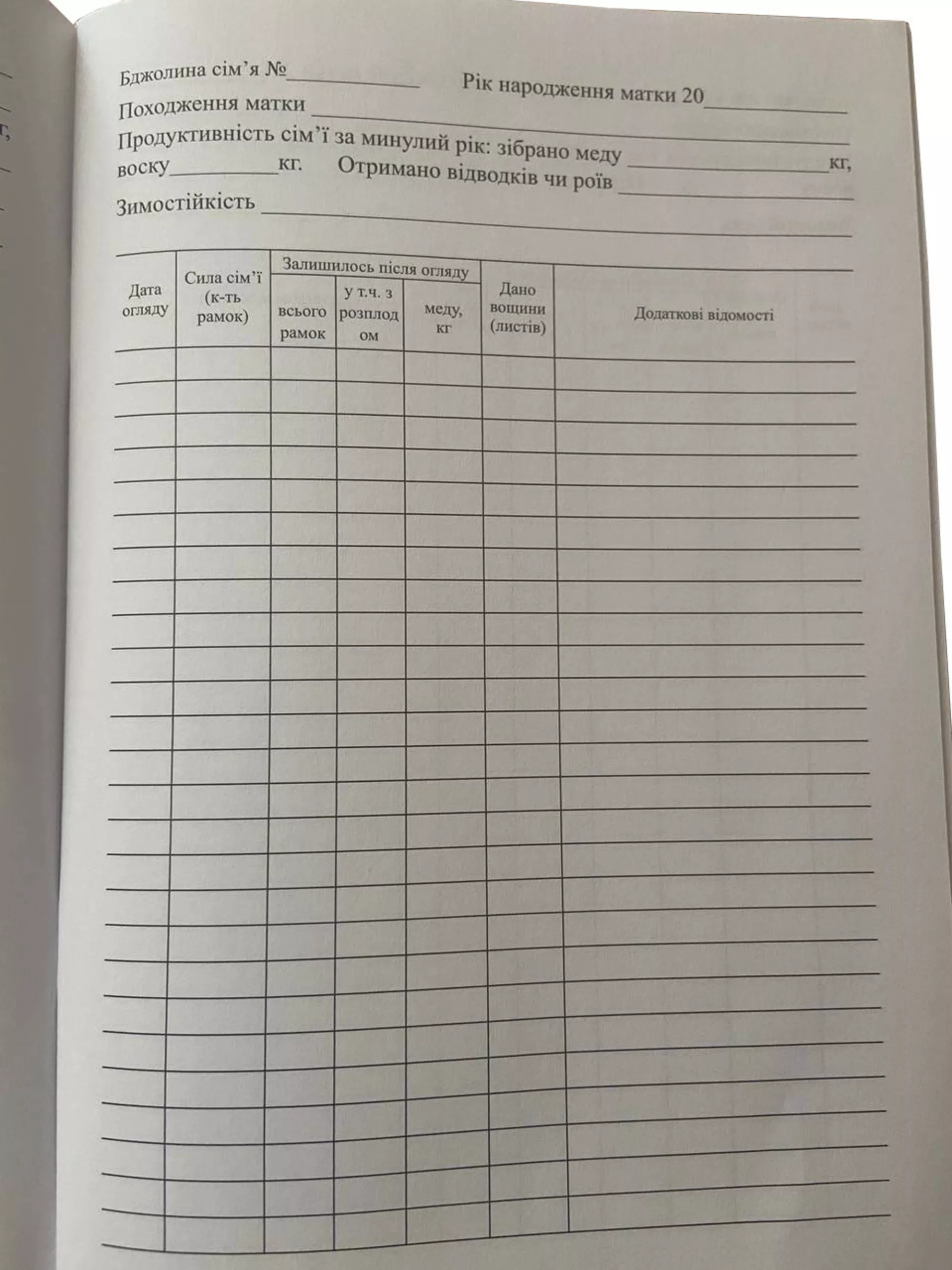 Журнал Обліку Пасічного