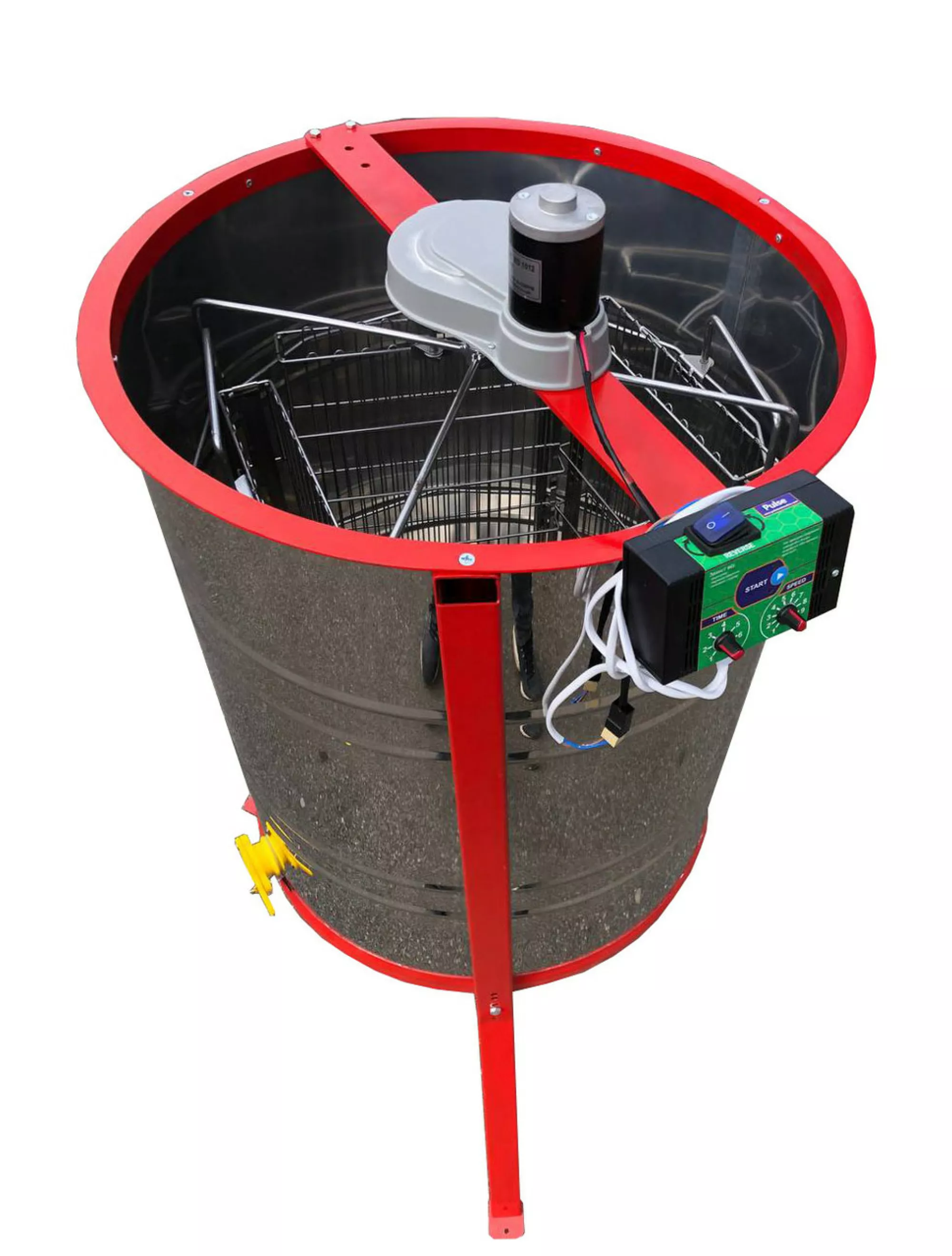 Медогонка 4-х Рамкову. Нержавіюча, Поворотна. Касети зварні, пофарбовані порошковою фарбою. З ЕЛЕКТРОПРИВОДОМ