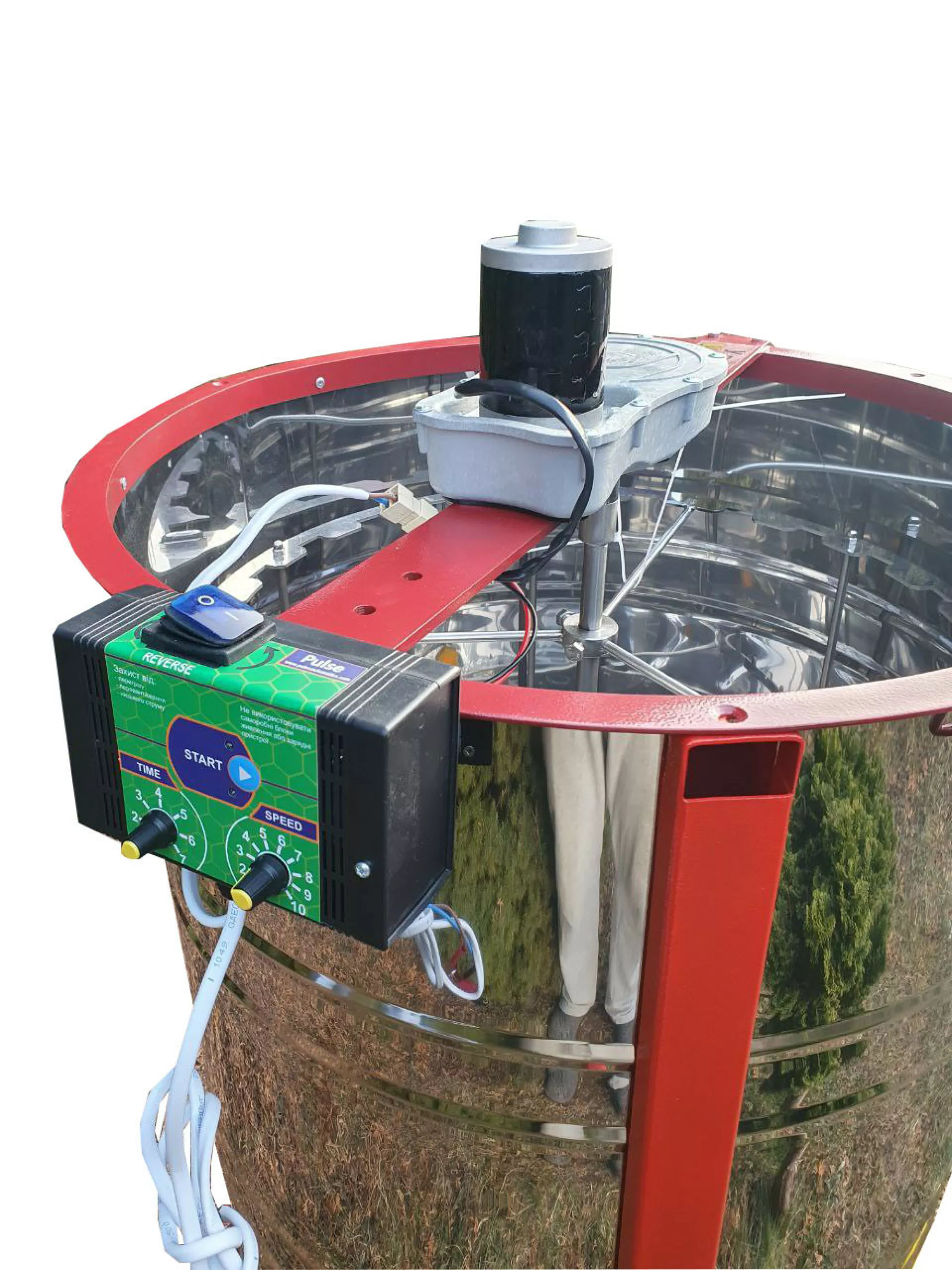 Радіальна медогонка "Бджілка". 12 Рута/ 24 Напіврамки (пластик кран). З ПІДСТАВКОЮ. З ЕЛЕКТРОПРИВОДОМ “Pulse”