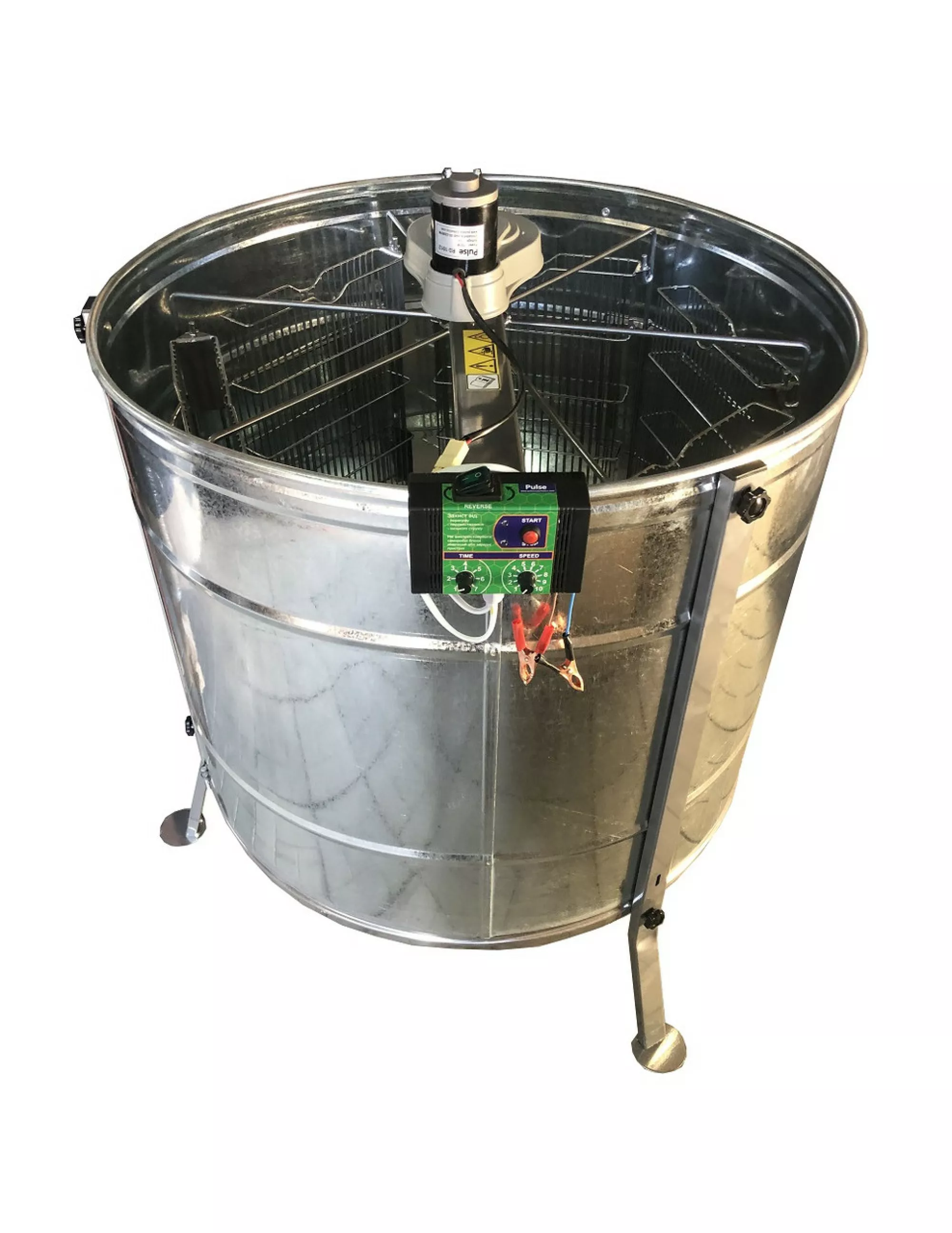 Медогонка 6 ти рамкову. Оцинкована, з ремінним приводом Pulse 100 Ватт. З Підставкою