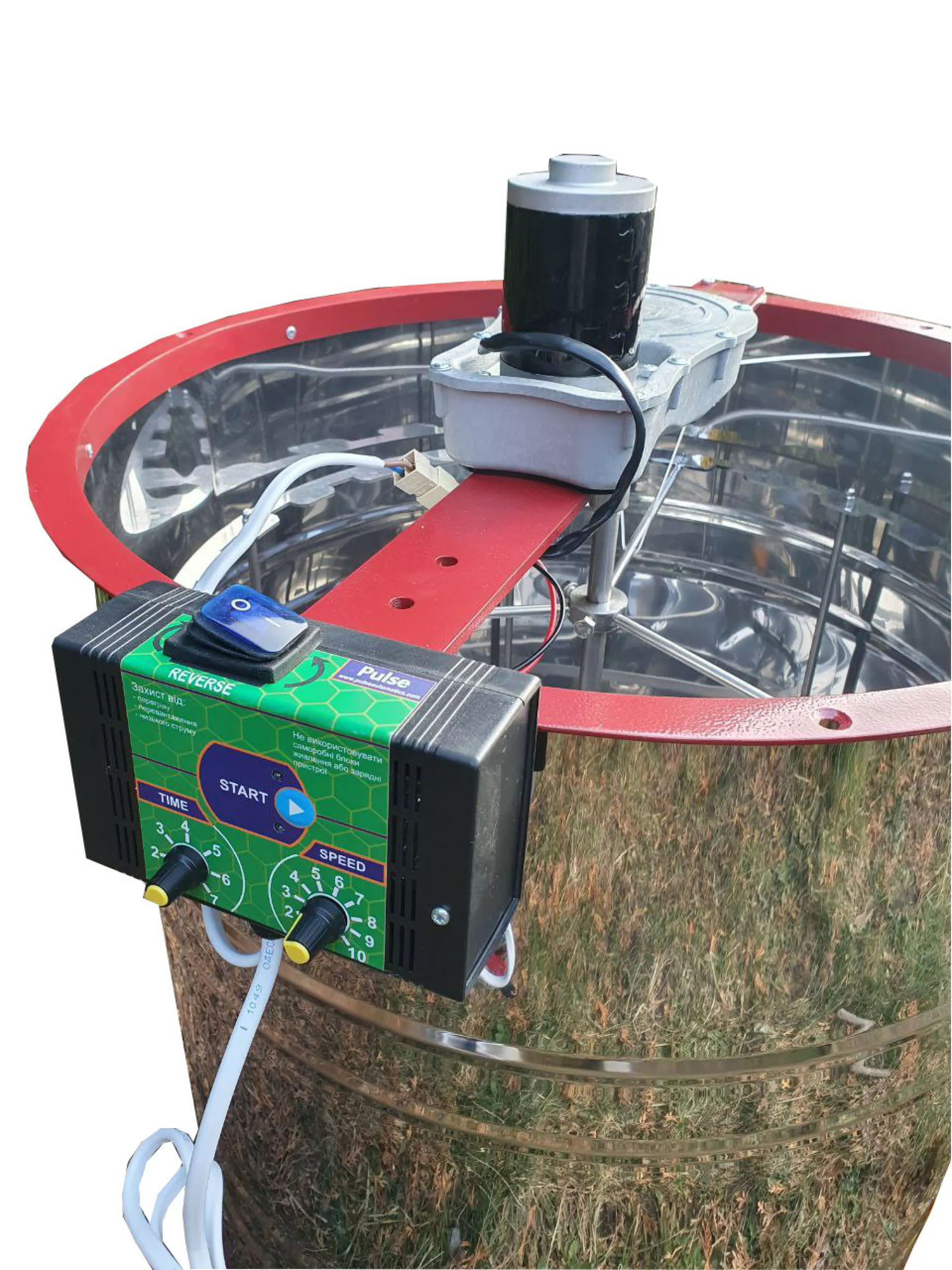 Радіальна медогонка "Бджілка". 12 Рута/ 24 Напіврамки (пластик кран). З ЕЛЕКТРОПРИВОДОМ “Pulse”