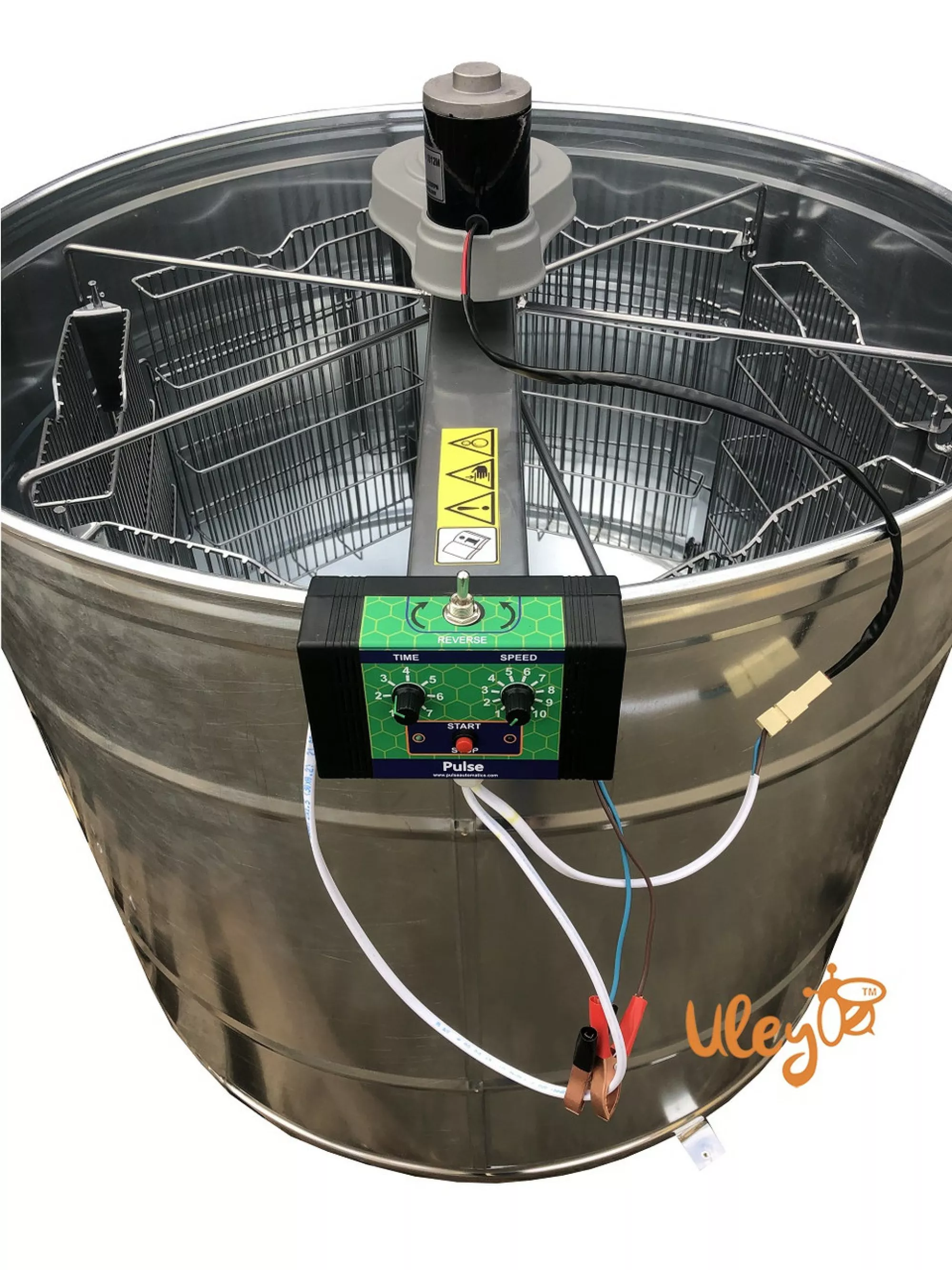 Напівавтоматична медогонка на 6 рамок, з ремінним електроприводом 12 вольт