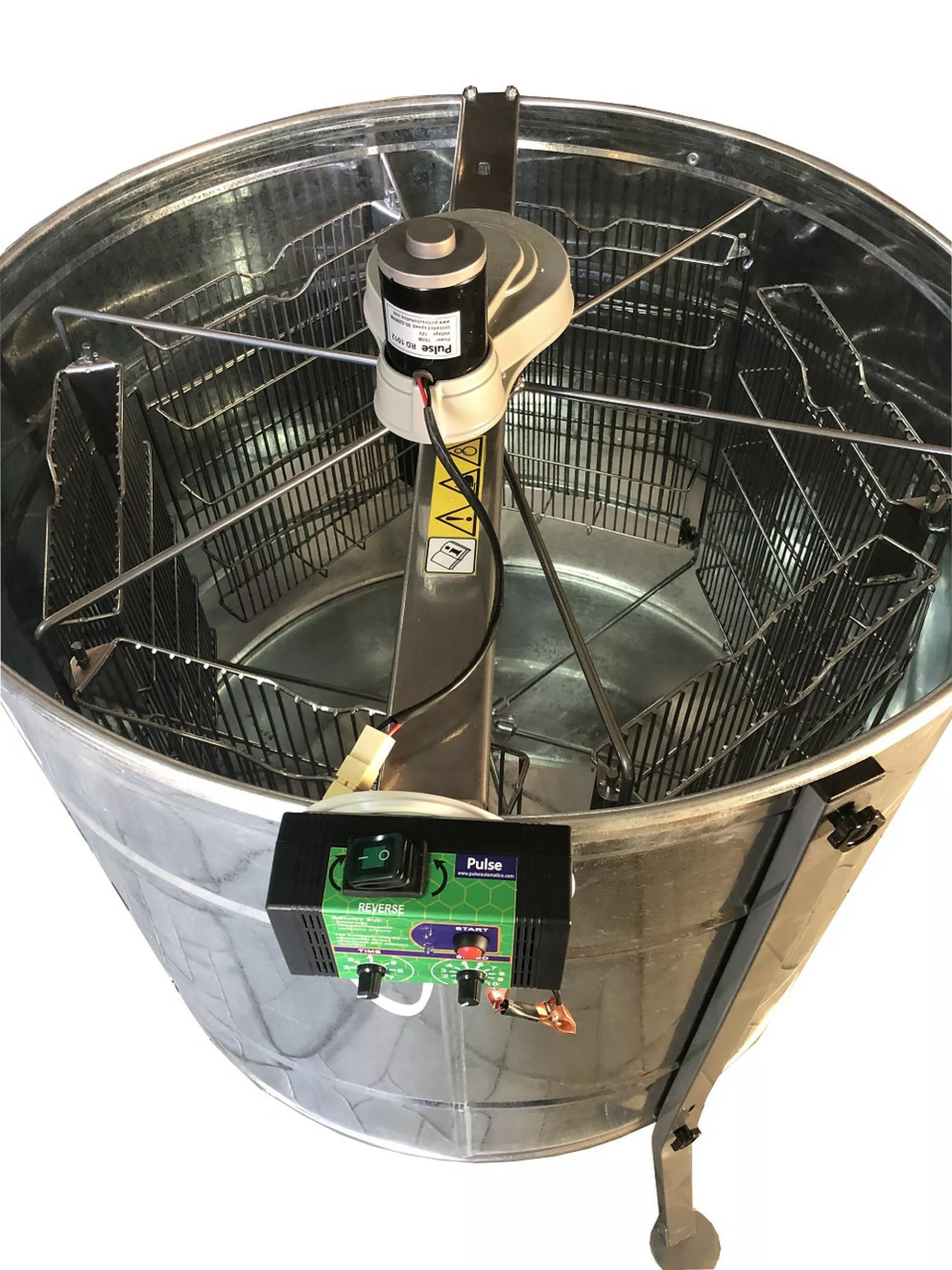 Медогонка 6 ти рамкову. Оцинкована, з ремінним приводом Pulse 100 Ватт. З Підставкою