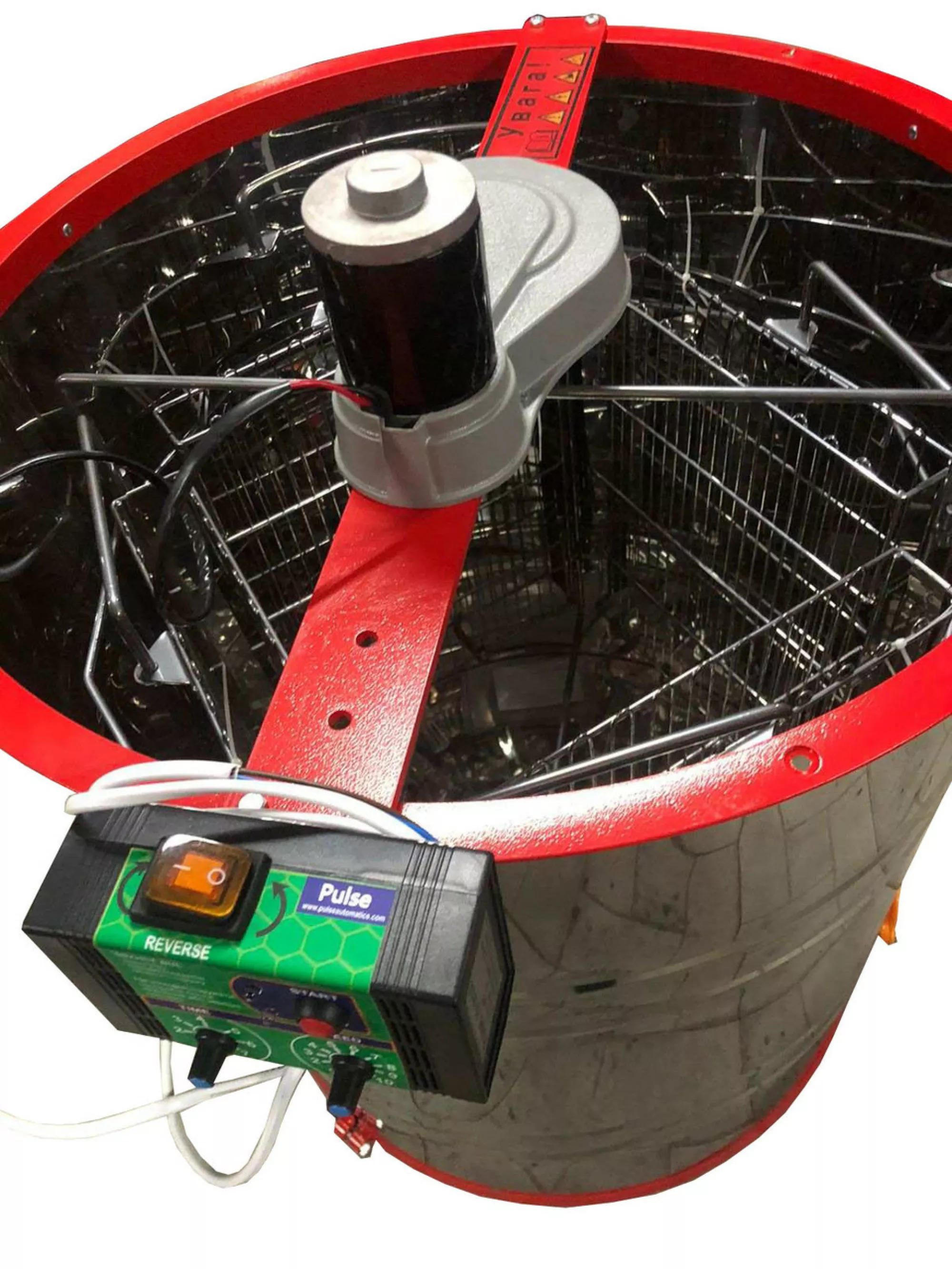 Медогонка 4-х Рамкову. Нержавіюча (AISI 430), Поворотна. Касети зварні, пофарбовані порошковою фарбою. З ЕЛЕКТ