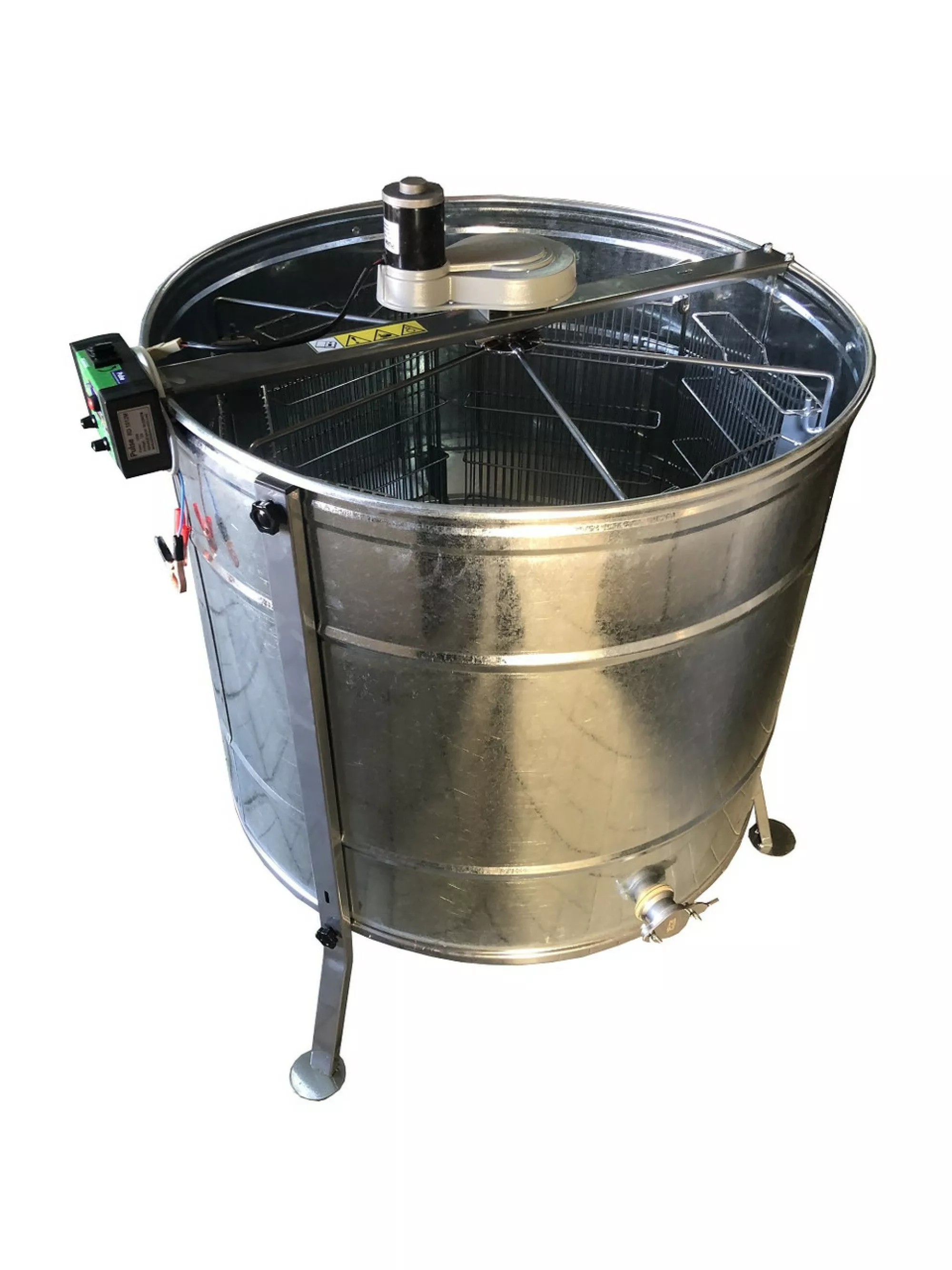 Медогонка 6 ти рамкову. Оцинкована, з ремінним приводом Pulse 100 Ватт. З Підставкою