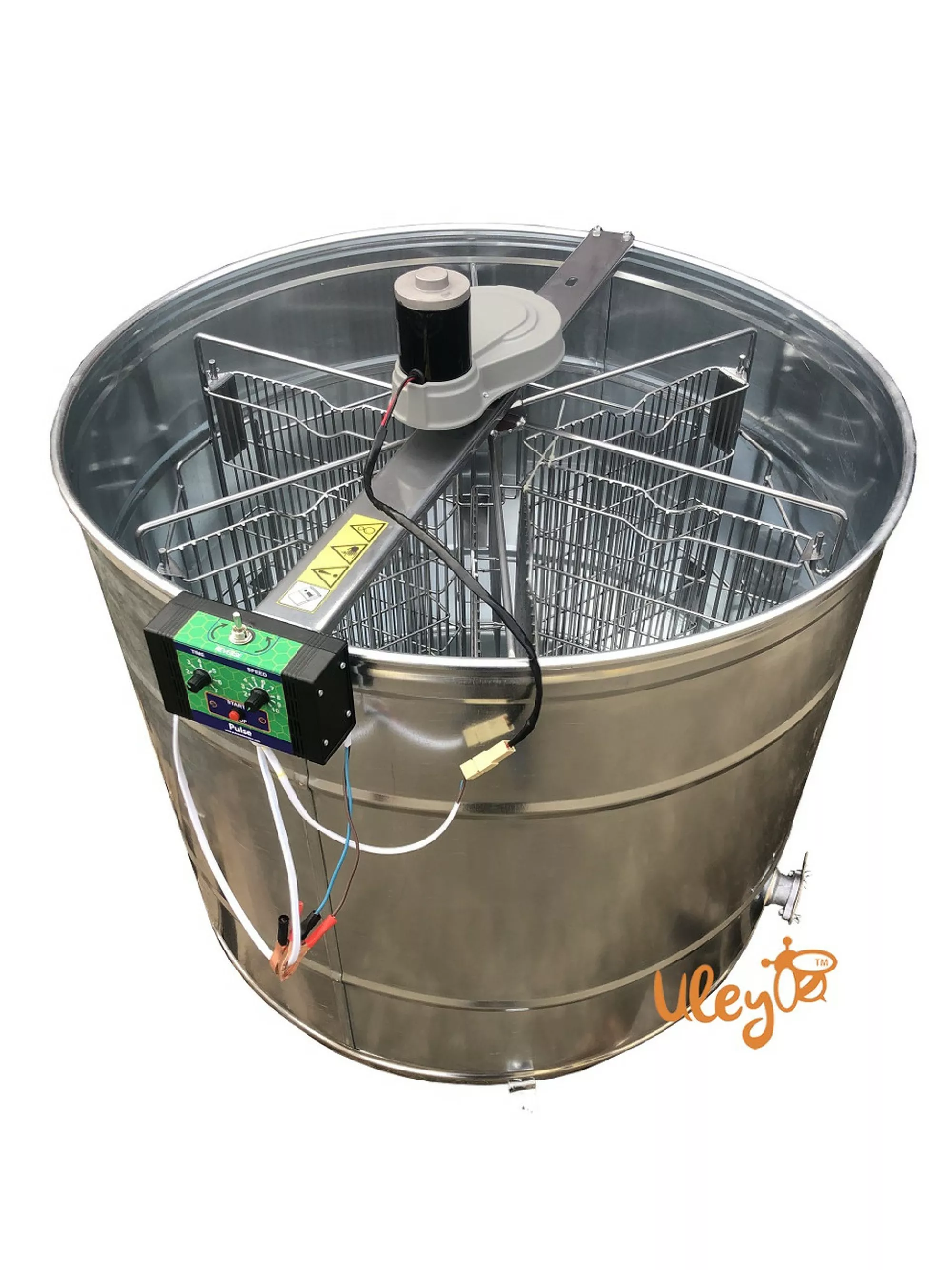 Напівавтоматична медогонка на 6 рамок, з ремінним електроприводом 12 вольт