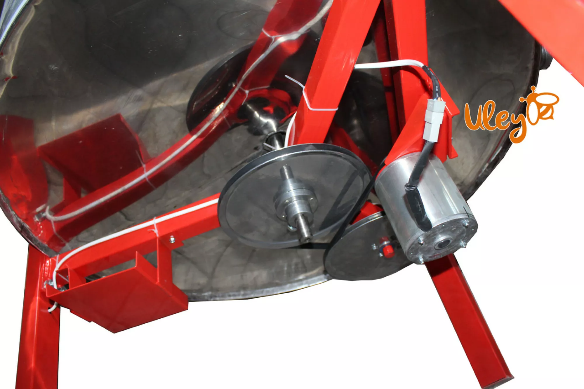 Медогонка 6-рамкова «ЄВРО» з поворотом касет, нержавіюча (ротор Н/Ж, з кришкою) під рамку «ДАДАН» — РЕМІННА